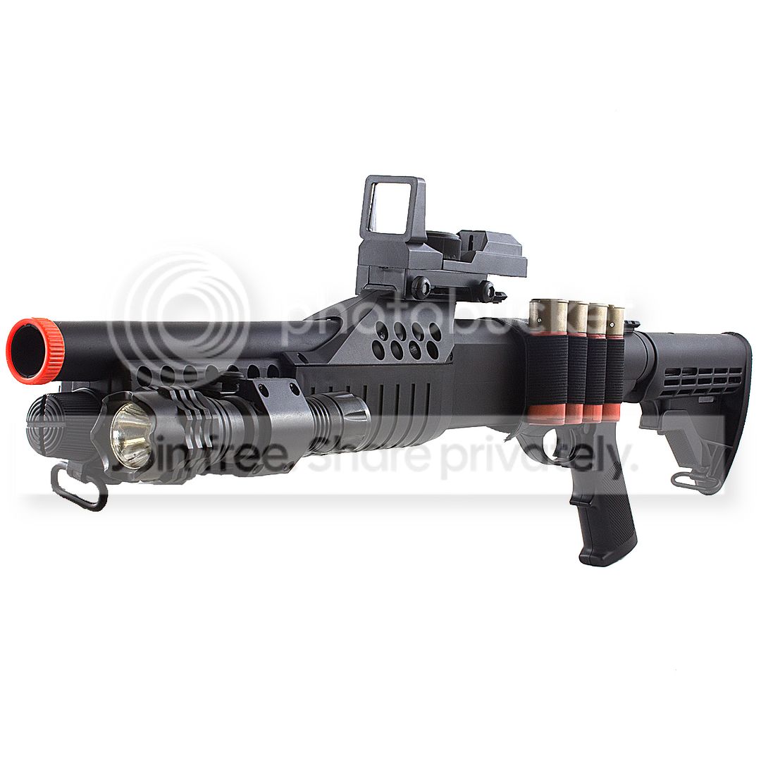 300 FPS UKARMS SPRING AIRSOFT PUMP SHOTGUN GUN w/ RED DOT SIGHT & LIGHT